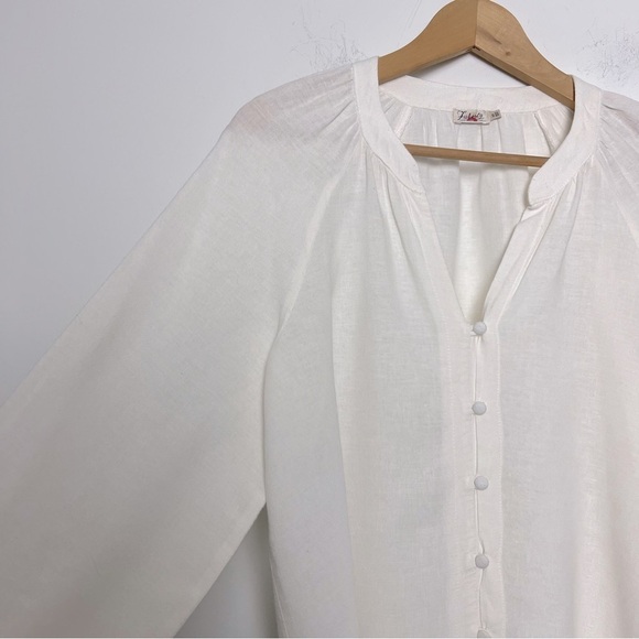 Faherty Naomi Romantic Soft Linen Blend Long Sleeve Poet Blouse Neutral Preppy - Picture 6 of 15
